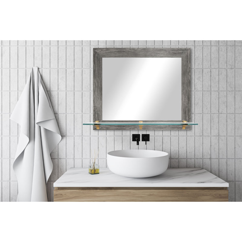 Kridia Flat Wall Mirror, Horizontal, Gray/Brass, 21.5" H x 25.5" W