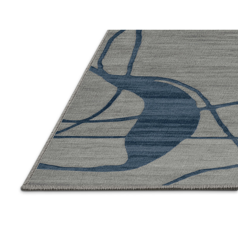 Machine Washable Abstract Gray Area Rug, Square 5'