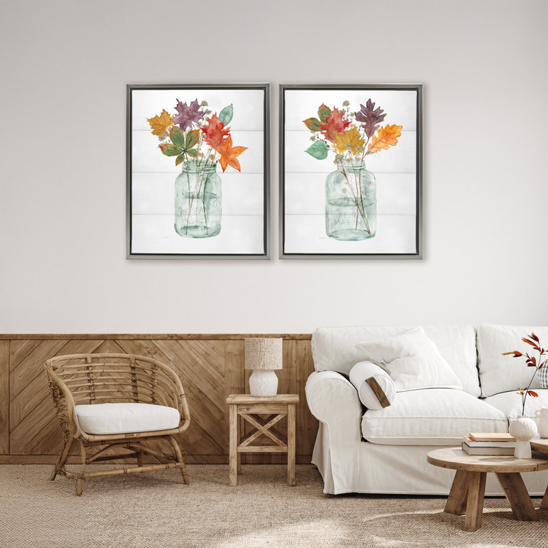 Ensemble de 2 vases à feuilles flottantes Harvest Home, par Livi Finn, H 31 po x l 25 po, Cadre flottant gris lustré