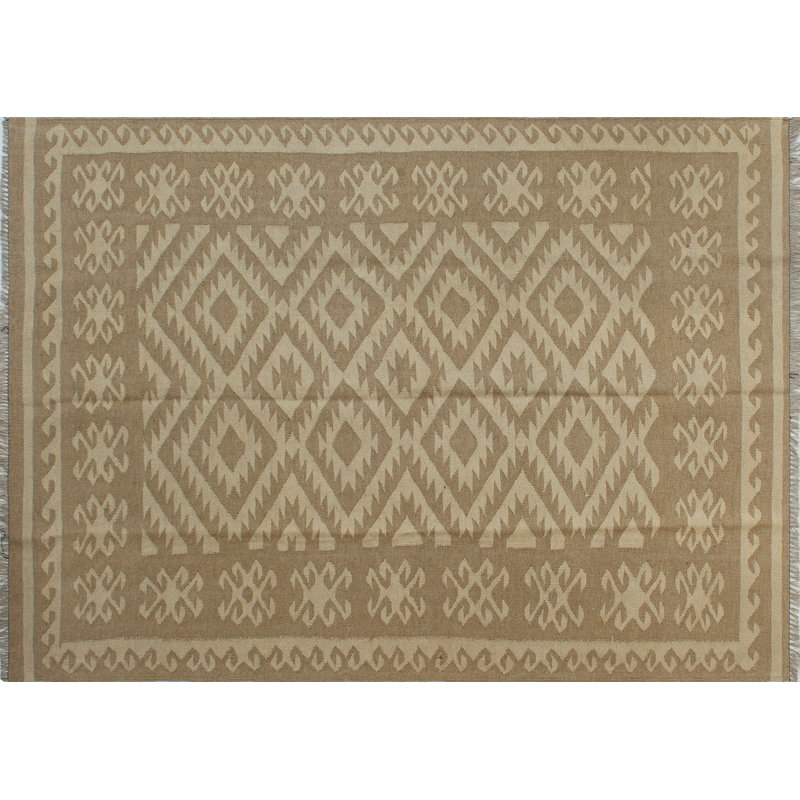 Kilim fabriqué à la main en laine brun/taupe Benge Tapis décoratif