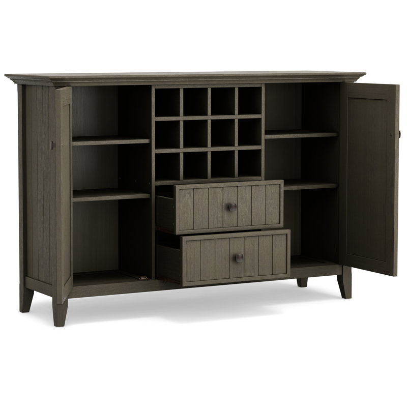 Bedford 54"W Solid Wood Sideboard Buffet and Wine Rack, 2 Drawers, and 2 Cabinets, Farmhouse Gray