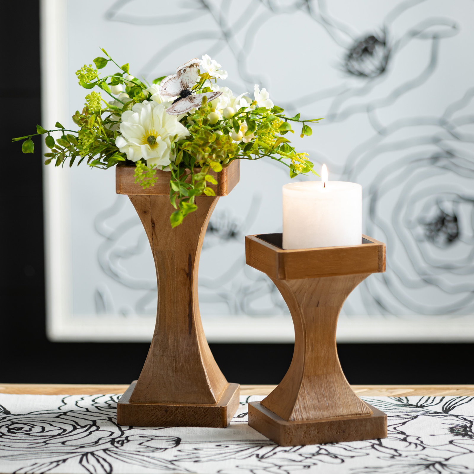 2 Piece Wood Tabletop Candlestick Set