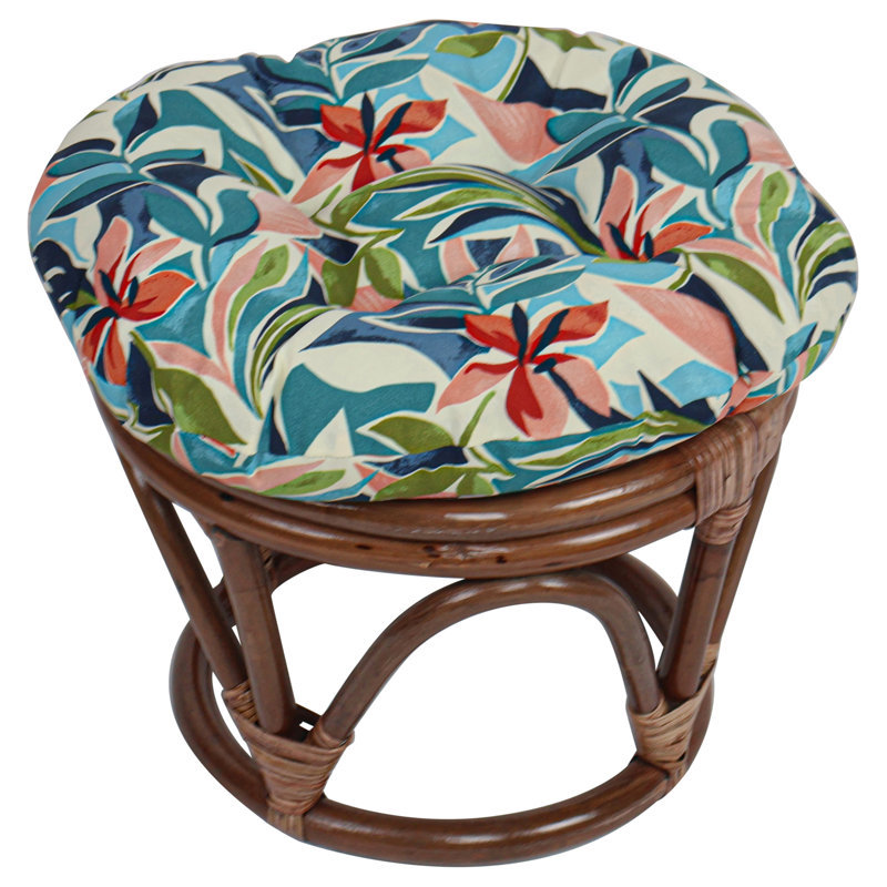 Outdoor 4'' Ottoman Seat Cushion, Ivory/Blue Floral