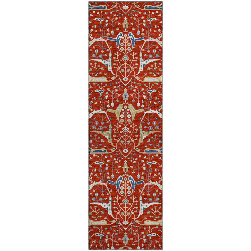 Premium Machine Washable Mayfield AMF2250 Global Rug, 2'3" x 7'6" Runner, Red