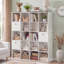 Ensemble de rangement modulaire 16 tiroirs avec tiroirs en tissu, bibliothèque noire en bois rustique et cloison, ensemble de 2-481928808-481928821-481928809