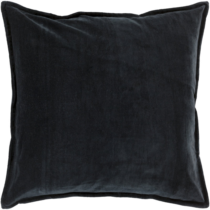 Coussin décoratif en velours de coton Edgar Square, Noir, noir, noir, noir, Inférieur, H 22 po x l 22 po