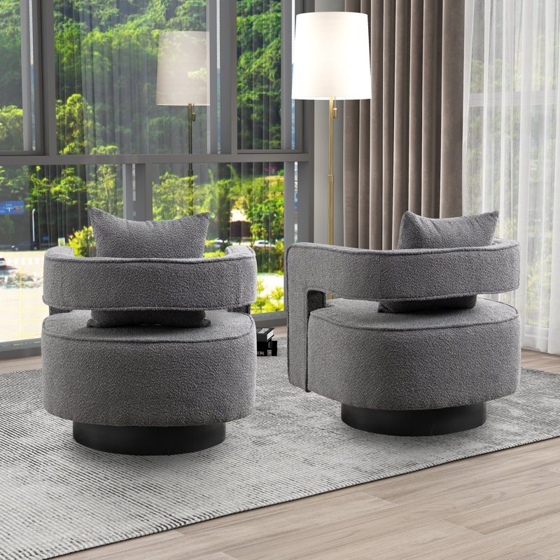 Chicopee 29.2" Wide Swivel Barrel Chair (Set of 2), Gray Polyester