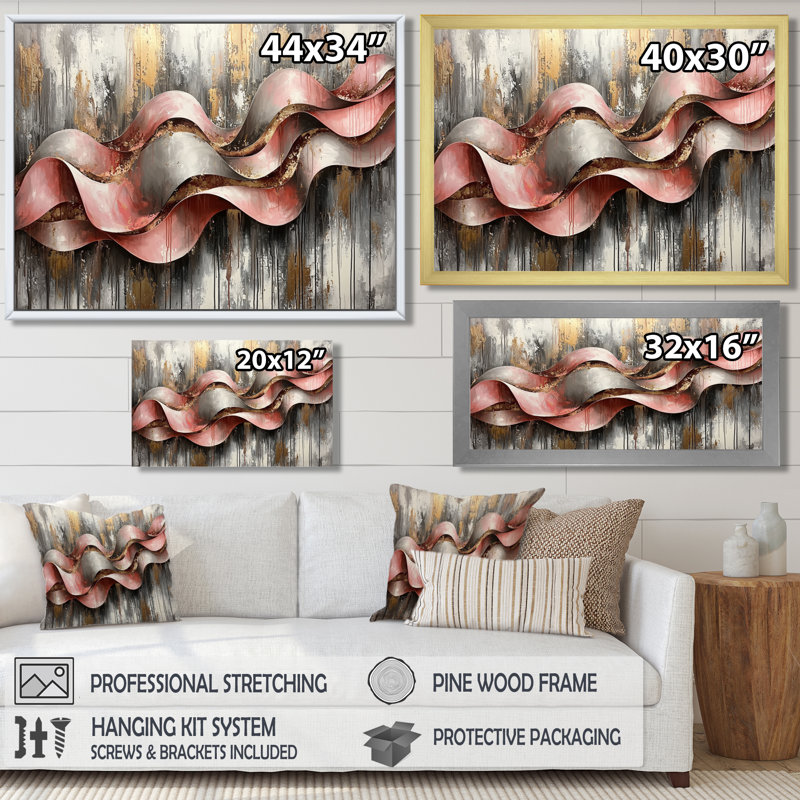 Cinétique de l'énergie des ondes optiques II - Op Art, art mural, H 16 po x l 32 po, Impression encadrée flottante