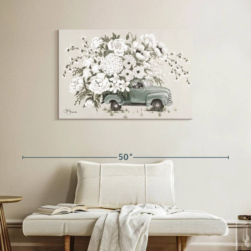 Harnek White Floral Truck, 26" H x 39" W