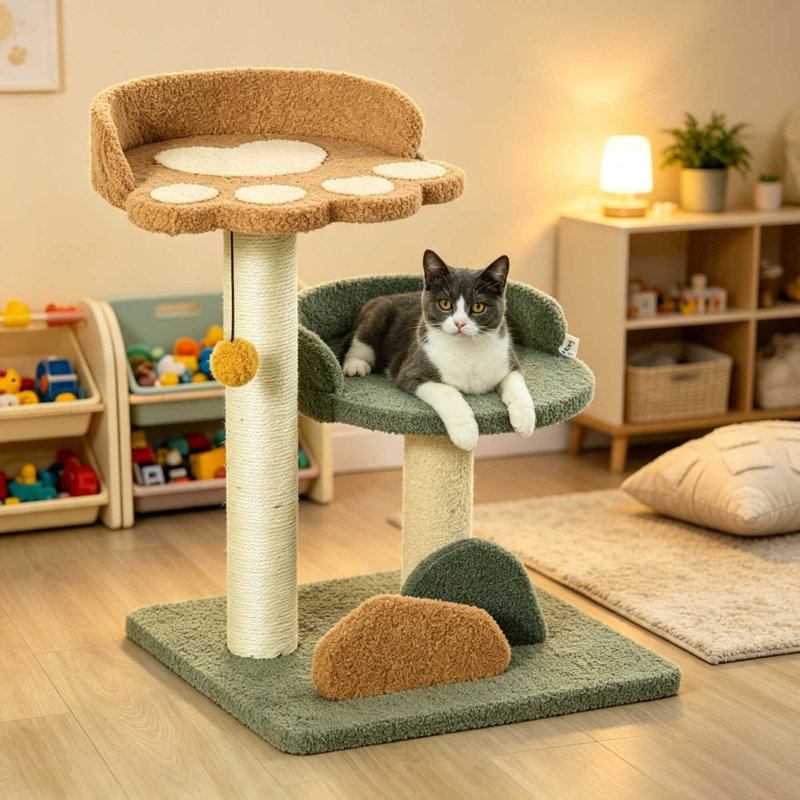 52 cm Small Indoor Cat Tree with Scratching Posts, Two Beds & Hanging Toy Ball, Multicolor