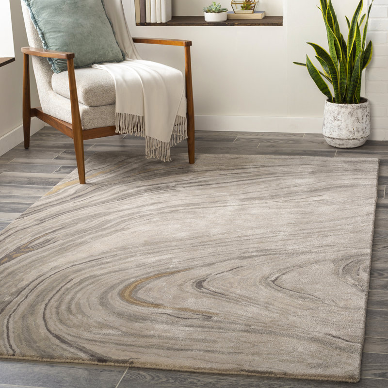 Tapis gris / ivoire touffeté à la main Demyan, Rectangle 8 pi 10 po x 12 pi