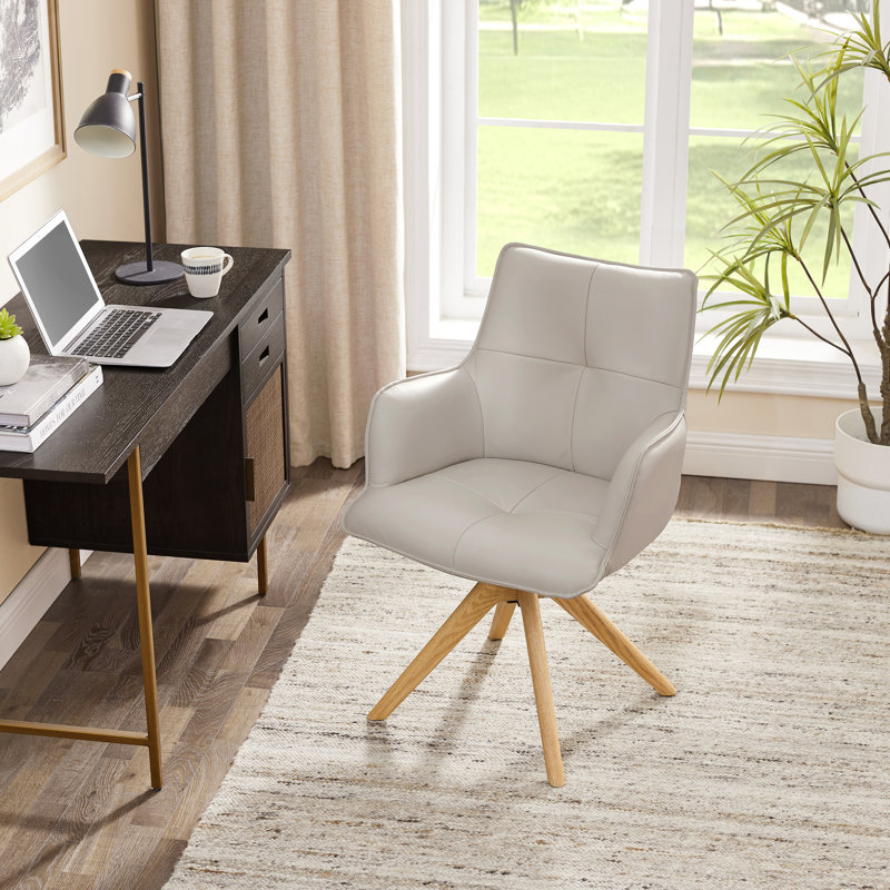 Genuine Leather Swivel Home Office Desk Chair, Off White