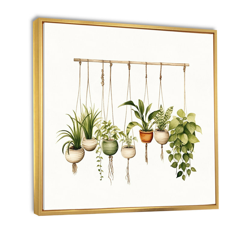 Impression sur toile de plantes botaniques suspendues, H 16 po x l 16 po x P 1 po, Cadre flottant doré