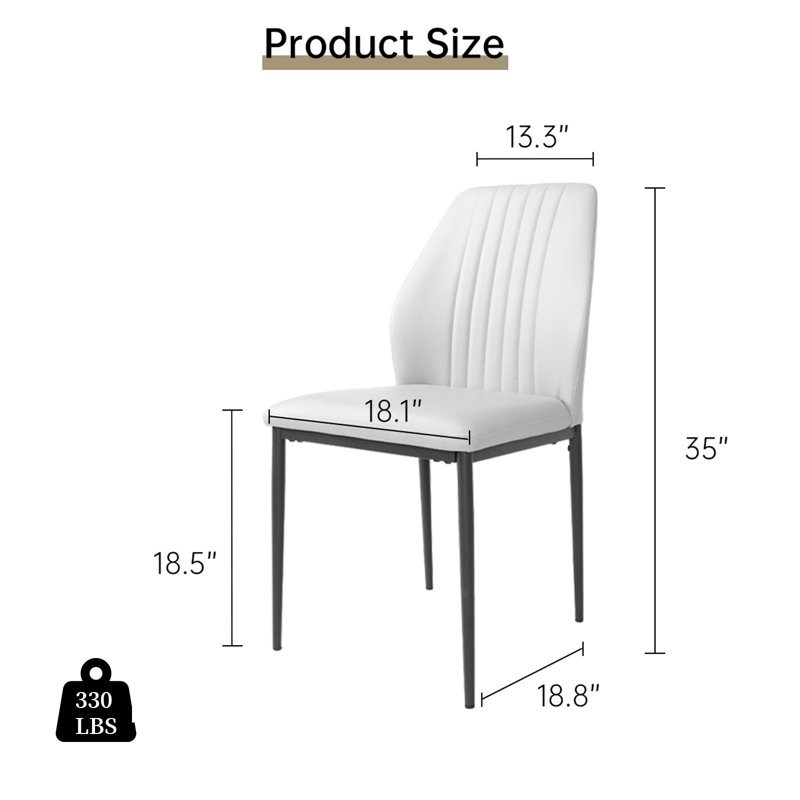 Faux Leather Solid Back Dining Side Chair With Stable Steel Legs, Set Of 4, White