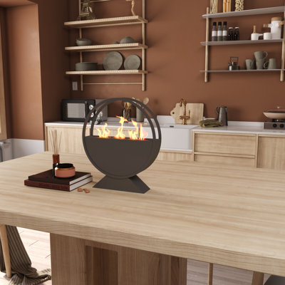 13.7 in. x 15.7 in. Black Round Bio-Ethanol Fireplace in Glass/Metal for Indoor/Outdoor, Smokeless Fire Pit