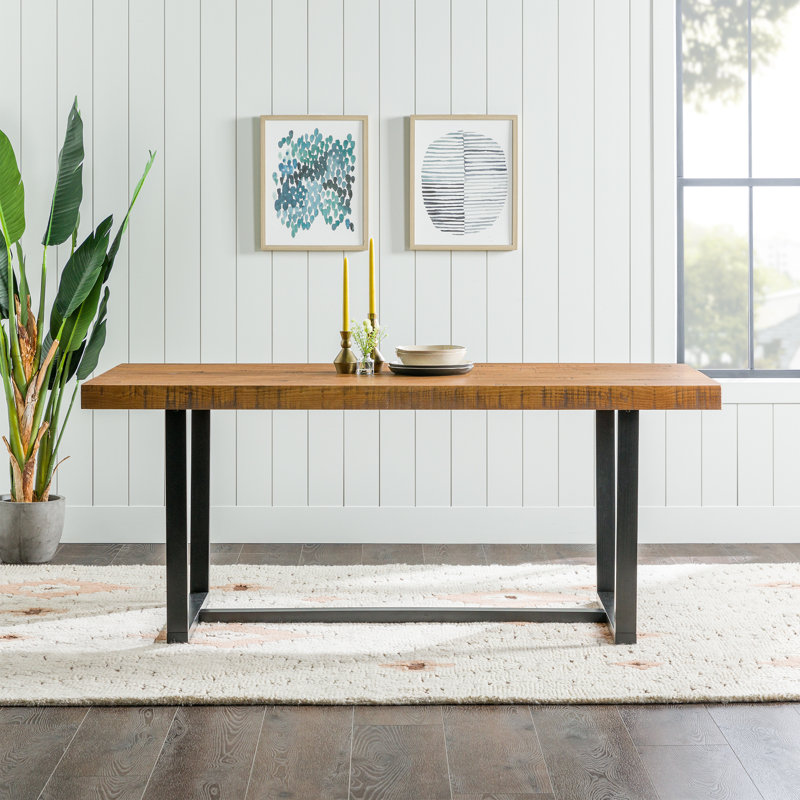 Amarapal Pine Rectangular Solid Wood Top with Solid Wood Base Dining Table, 30" H x 72" L x 36" W, Rustic Oak