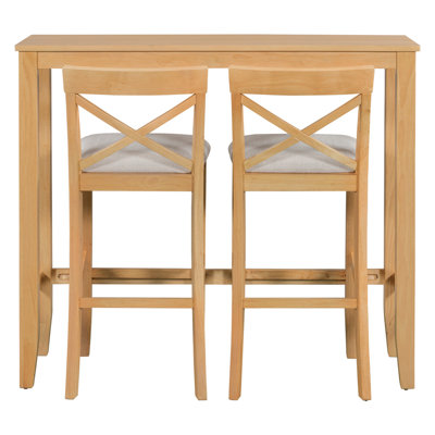 3 Piece Dining Table Set (Natural+Beige)