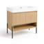 Ensemble de meuble-lavabo 36 po avec lavabo en résine, 2 portes à fermeture douce, ensemble de meuble-lavabo en bois massif multicouche finition chêne pour salle de bain, salle d'eau