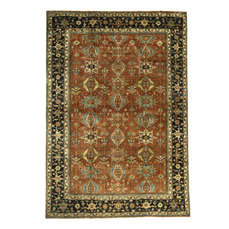 Tapis rouge et bleu noué à la main de haute qualité