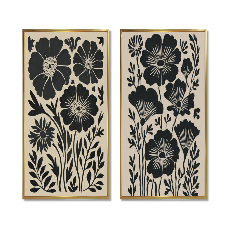 Ensemble de 2 impressions murales bleuet et prairies dans des tons de noir et de beige - Bleuet, H 40 po x l 40 po