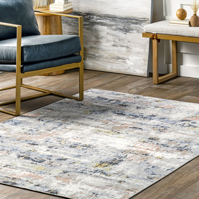 Gray Abstract Machine Washable Non-slip Area Rug Runner