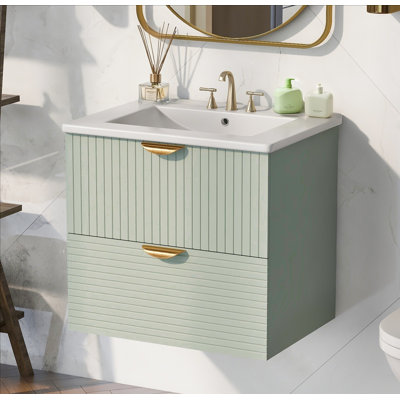 Meuble-lavabo mural moderne 24 po avec 2 tiroirs, idéal pour les petites salles de bain