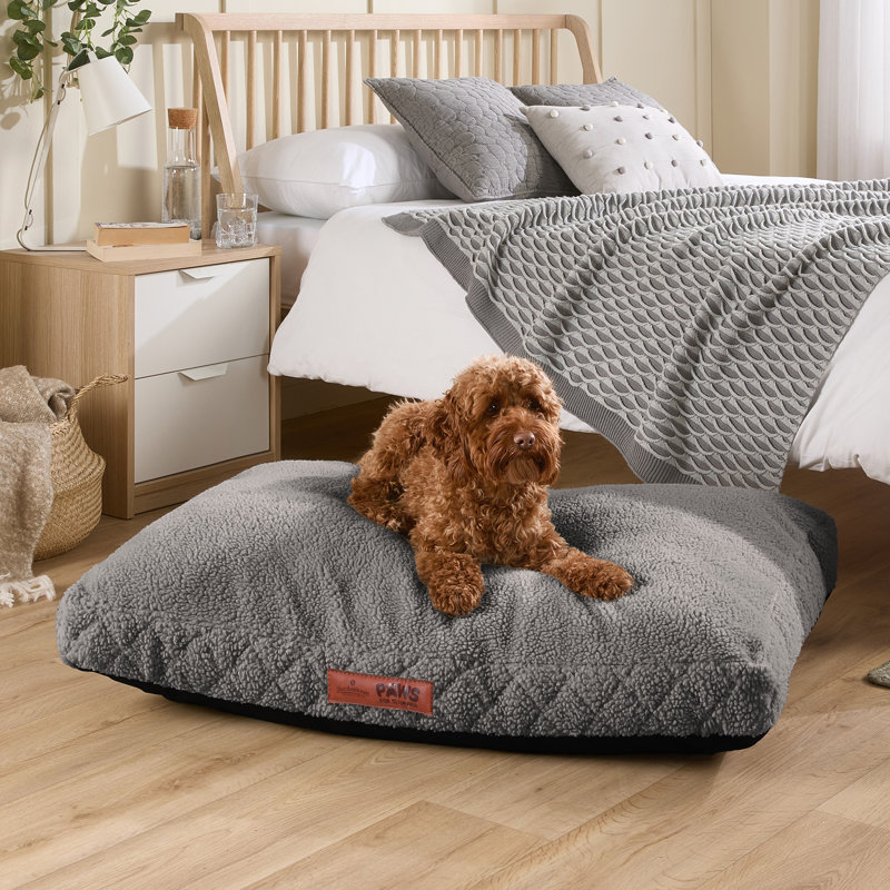 Slumberdown Paws for Slumber Machine Washable Cushioned Sherpa Pet Bed, Grey, Medium (26-40 lbs)