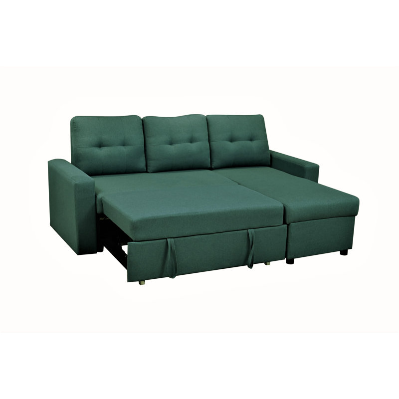 2-In-1 L-Shaped Sectional Sleeper Sofa With Linen Upholstery And Medium-Firm Cushions, Bluenish Green