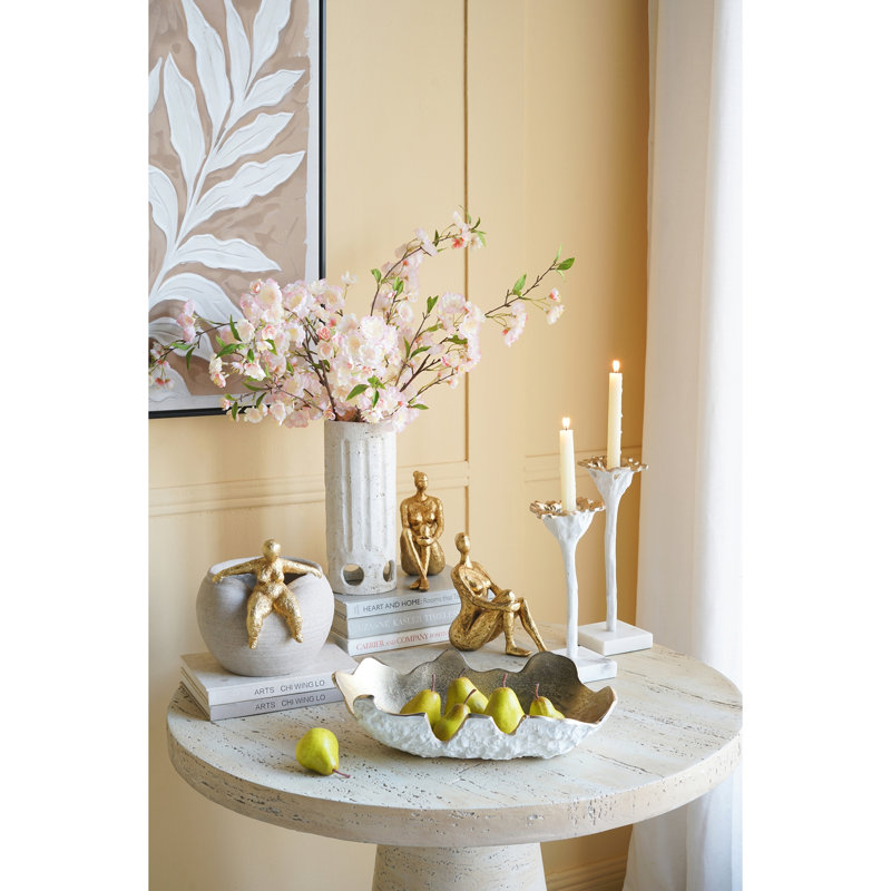 Boîte à fleurs ronde 9,3 x 8,8 x 8,8 po avec figurine dorée abstraite