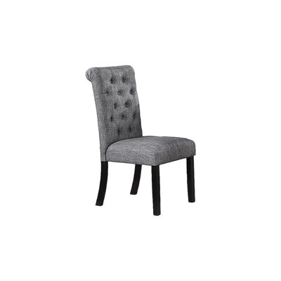Charcoal Finish Dining Chairs Of 2, Fabric Upholstery And Back Support Mat Contemporary Cushioned Seats With Rolled For Kitchen