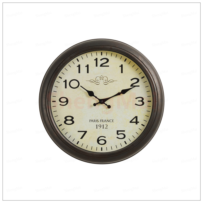 Horloge murale ronde de 16 pouces avec finition brun antique et mouvement à quartz précis pour une décoration intérieure élégante