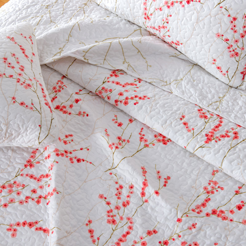 Cherry Blossom Pink Microfiber Full/Queen Reversible Quilt Set