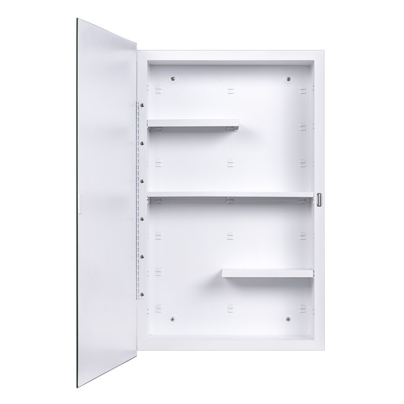 Ebern Designs Chouhan, miroir biseauté et tablettes réglables pour la salle de bain, encastrées ou en surface., Blanc