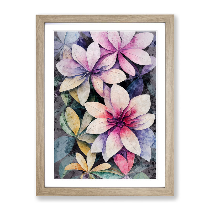Flowers in Watercolour No.2 - Framed Print, 64cm H x 46cm W, Oak