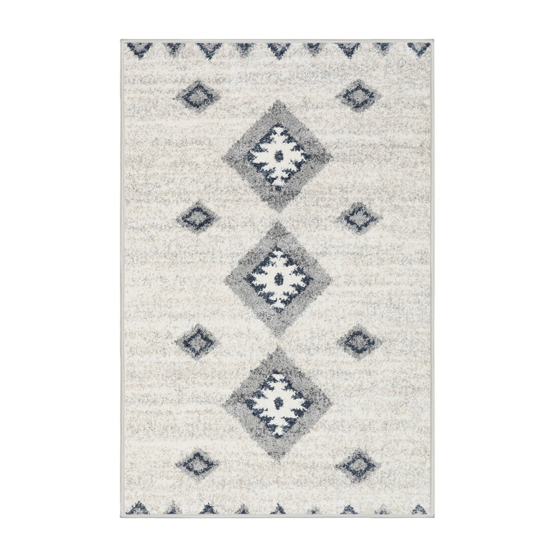 Tapis contemporain ivoire / gris, Rectangle 5 pi x 7 pi