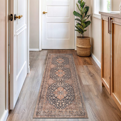 Marin Black Persian Style Machine Washable Flatweave Area Rug With Non-Slip Backing