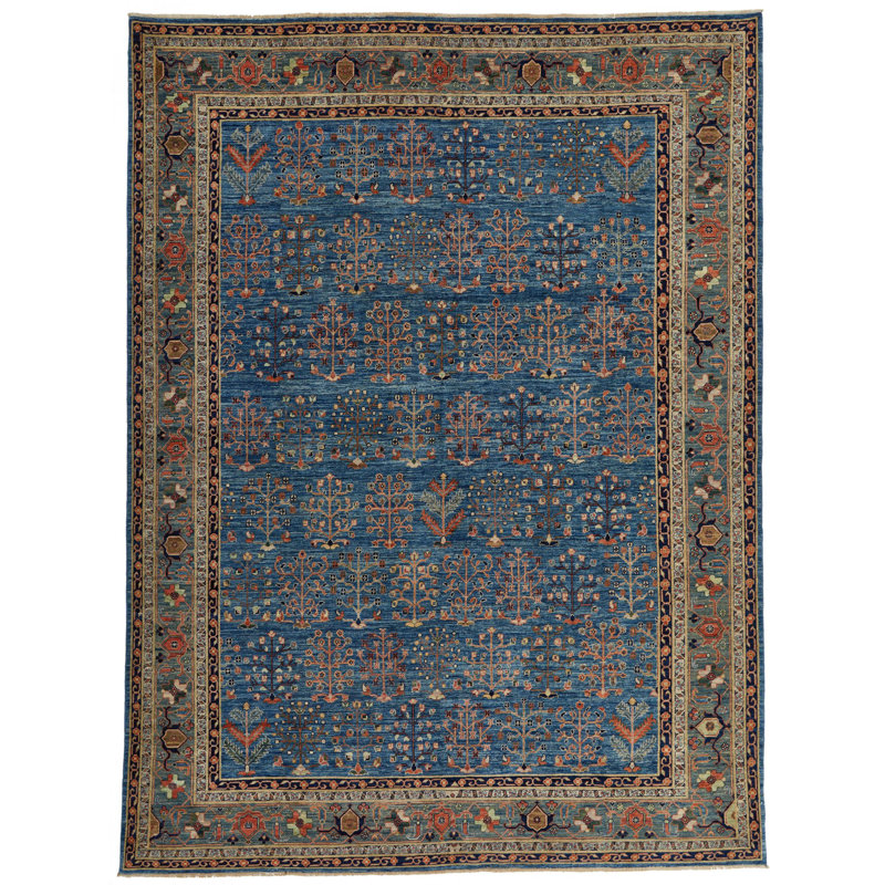 Tapis traditionnel bleu et vert 9 x 12