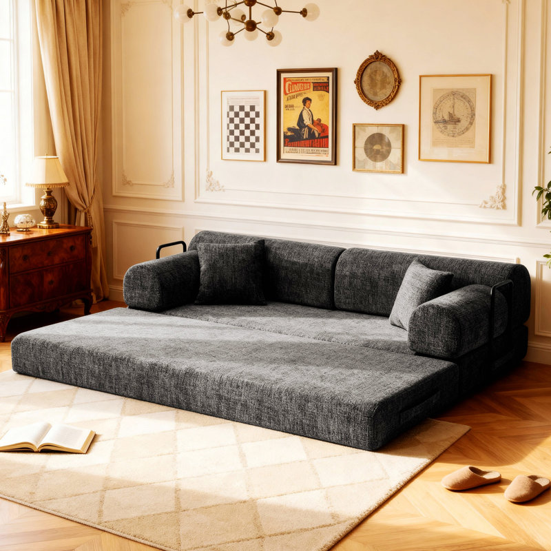 Canapé-lit convertible pour salon et chambre à coucher, Tissu noir