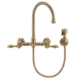 Whitehaus Collection Wall Mount Faucet with Gooseneck Swivel Spout and Solid Brass Side Spray