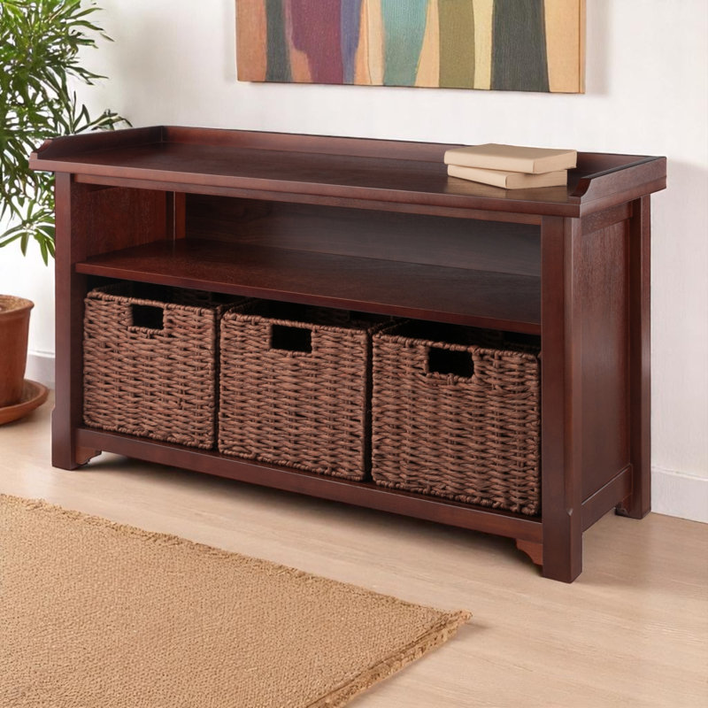 Cyril 4-Piece Storage Bench with 3 Foldable Baskets & 2 Shelve, 21.83" H X 39.82" W X 13.9" D