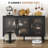 48" Black Sideboard Buffet Cabinet with 3 Fluted Glass Doors, Adjustable Shelves, Modern Credenza
