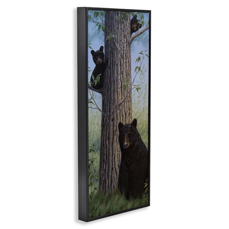  «Mama Bear & Cubs», art de la giclée encadrée par Valerie Rogers, H 24 po x l 10 po, Giclée encadrée noir minuit