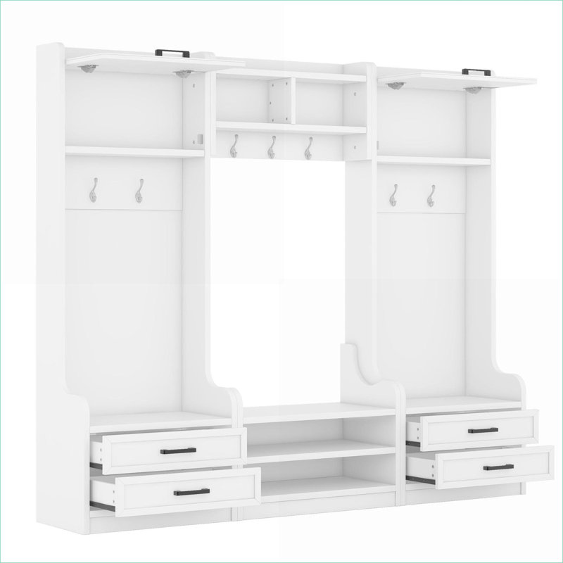  4-in-1 Detachable Snow White Hall Tree, Multi-Functional Coat Rack with Storage Drawers, Cabinet and Shoe Bench for Entryway