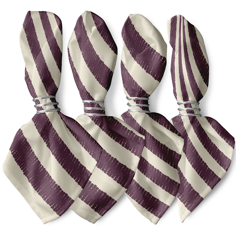 Lourenco Polyester Striped Square Napkin, Purple/Cream
