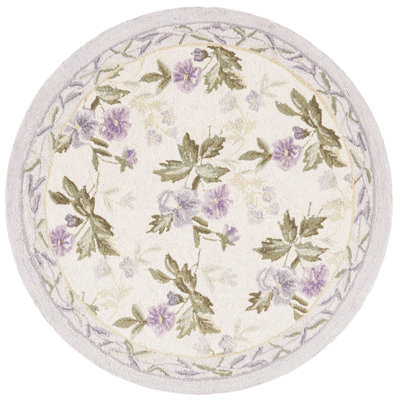 Hollander Floral Hand Hooked Wool Ivory Area Rug