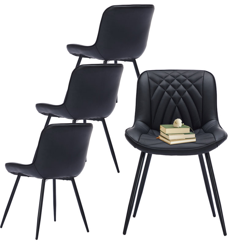 Chaise rembourrée Mid-Century (ensemble de 4), Noir, noir, noir, noir