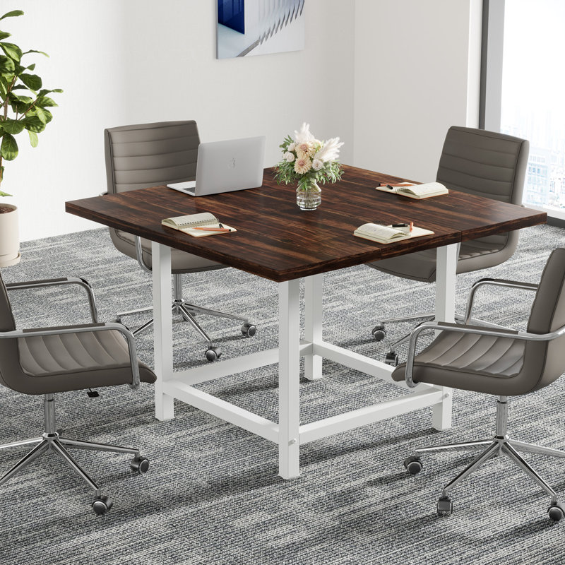 Square Conference Table, Dark Oak/White, 73.7cm H x 99.1cm W x 99.1cm D