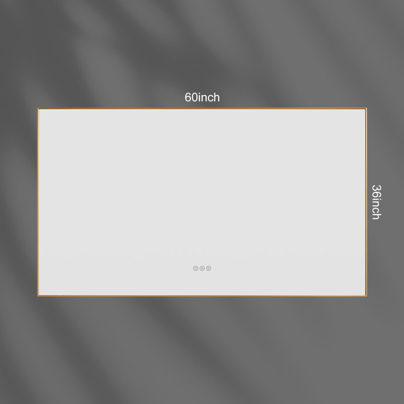 Miroir de meuble-lavabo rétro-éclairé à DEL, Or brossé, 36 po x 60 po