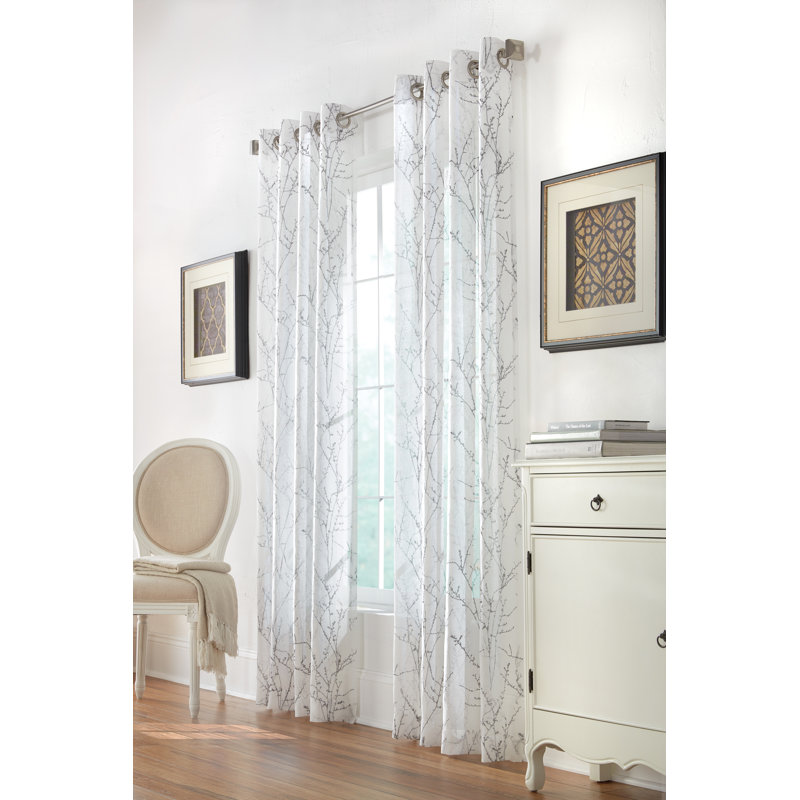 Panneau de rideau simple diaphane avec œillets Hastin, Blanc, 52 po x 84 po