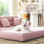 Canapé-lit modulaire convertible en forme de L, tissu chenille rose adapté aux animaux de compagnie, mousse à haute densité 4 couches, canapé-lit moderne pour le salon